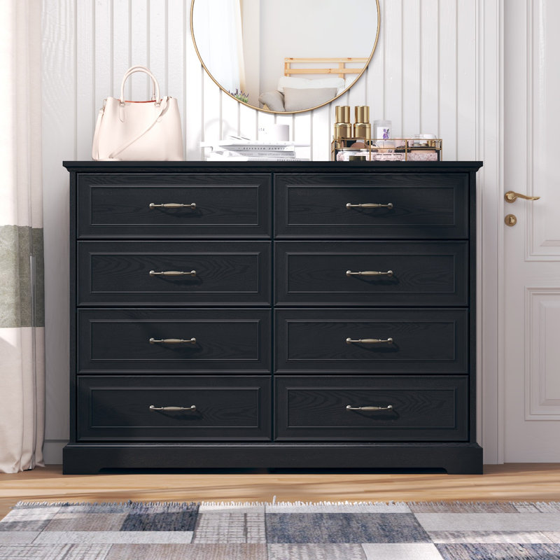 Vintage Tall Dresser With 8 Drawers, Black