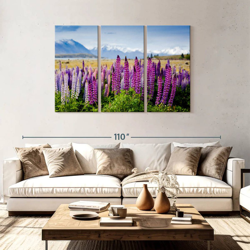 Harnek en fleurs mauves, H 48 po x l 74 po