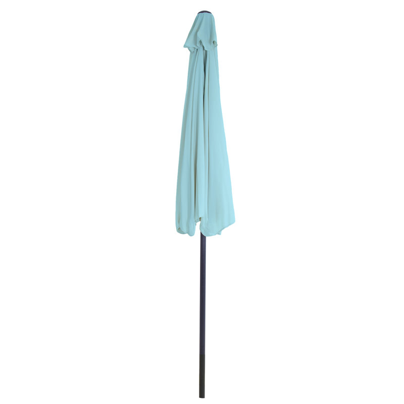 Blue Steel Half Round Patio Umbrella with Easy Crank