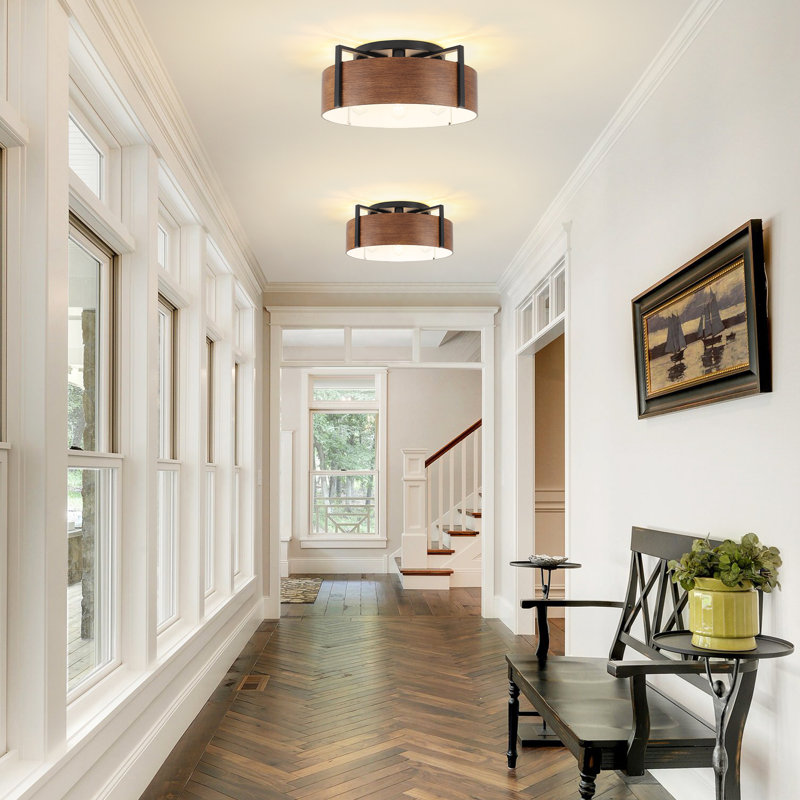 Kwong 4 - Light 20.47" Farmhouse Country Steel Drum Flush Mount Ceiling Light With Metal Shade For Kitchen, Hallway, Living Room, Bedroom, Dining Room