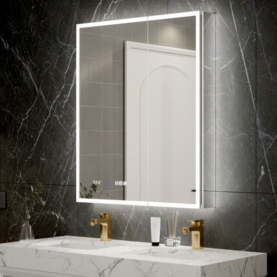 Armoire à pharmacie 30 "36" à miroir intelligent avec sortie Gfci et gradation continue rétroéclairée et anti-buée pour salle de bain