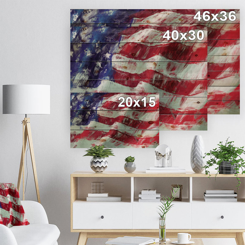 Drapeau des États-Unis, art abstrait - impression de drapeau, H 15 po x l 20 po x P 1 po, Bois