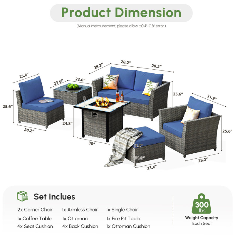 Ignatz 4 - Person Patio Conversation Set with Cushions, Yes, Navy Blue