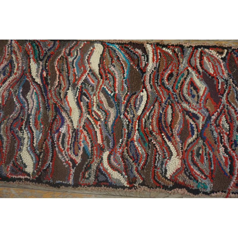 Colorful Antique American Folk Art Crazy Quilt Pattern Long Hallway Runner Rug