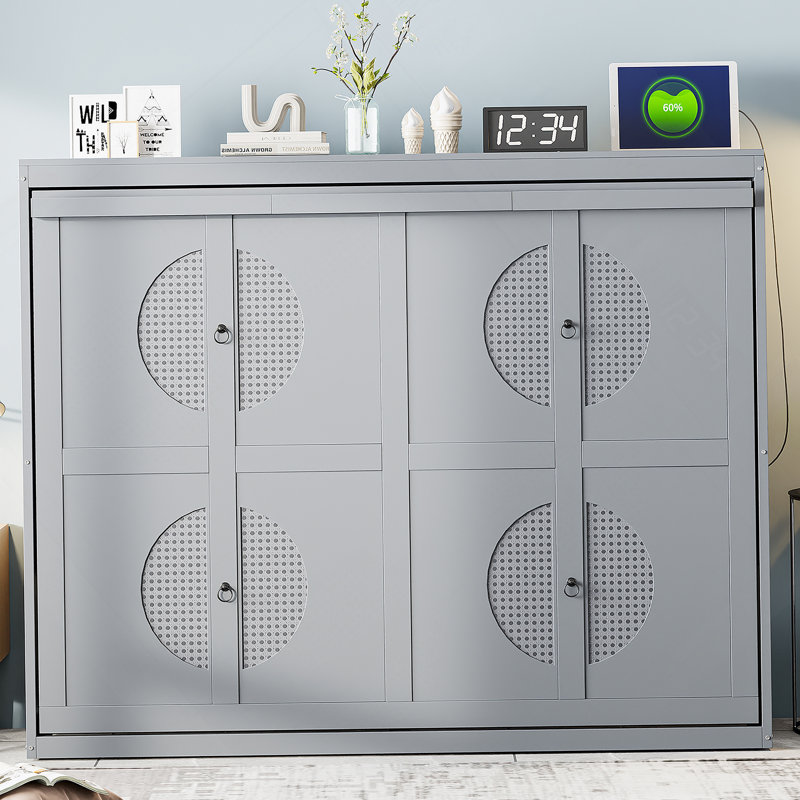 Grand lit escamotable mural, gris, gris, Grand