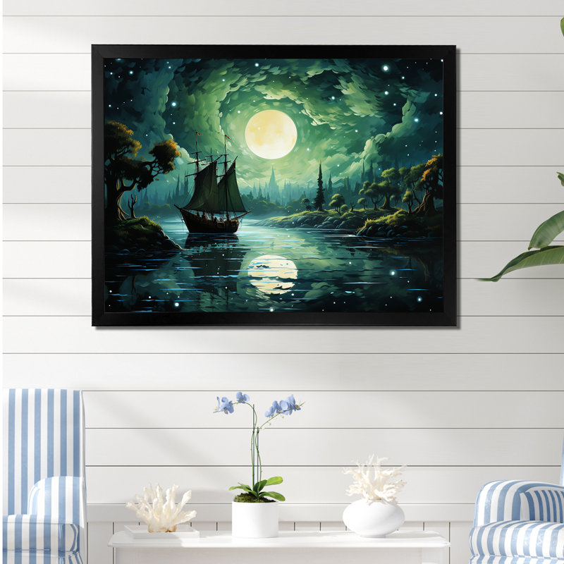 Reproduction d'art sur toile Moonlight, H 30 po x l 40 po x P 1,5 po, Cadre photo noir simple