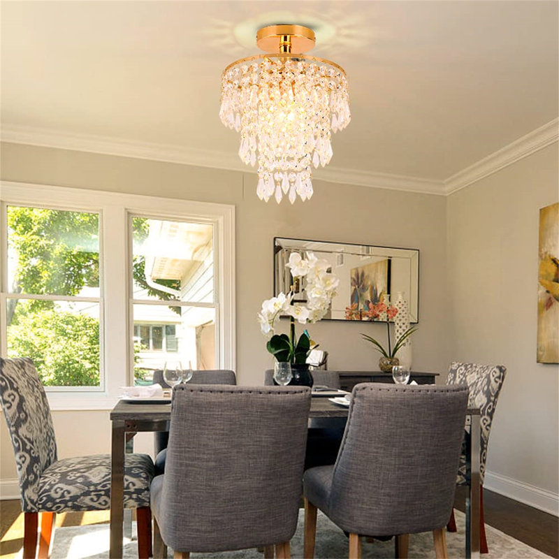 Crystal Semi Flush Mount, Gold