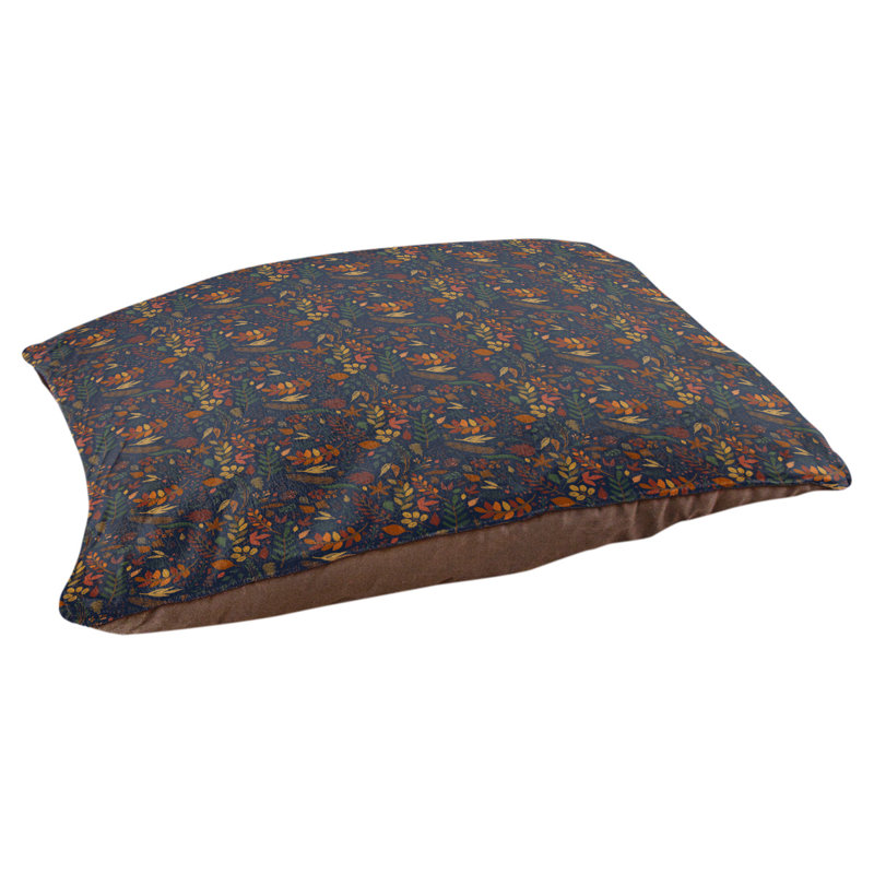 Oreiller d’automne à motif de feuillage d’automne, l 28 po x P 18 po x H 6 po, Bleu marine / jaune