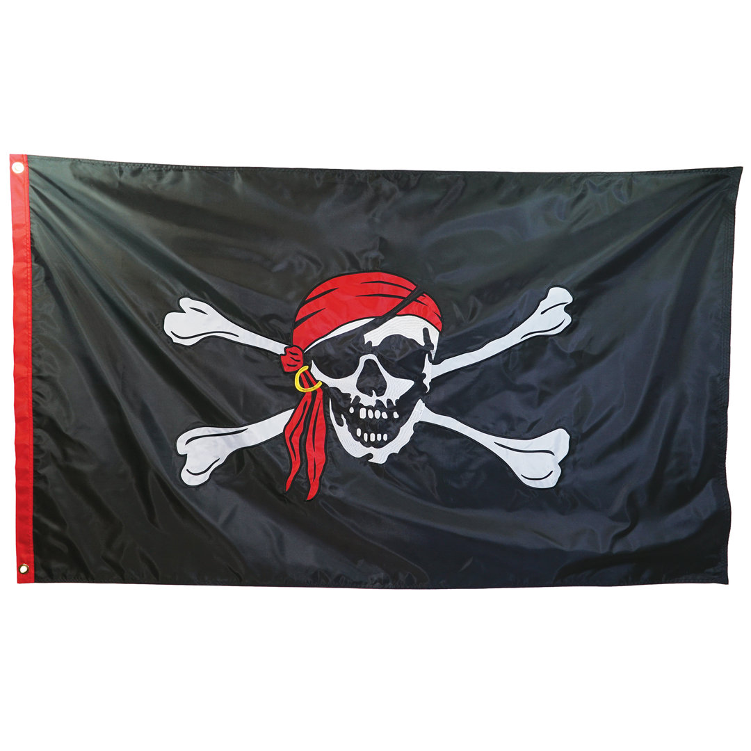 Jolly Roger Embroidered 3ft x 5ft Double Sided Grommet Flag In The Breeze