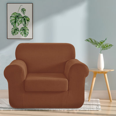 Textured Grid Stretch Soft Box Cushion Armchair Slipcover