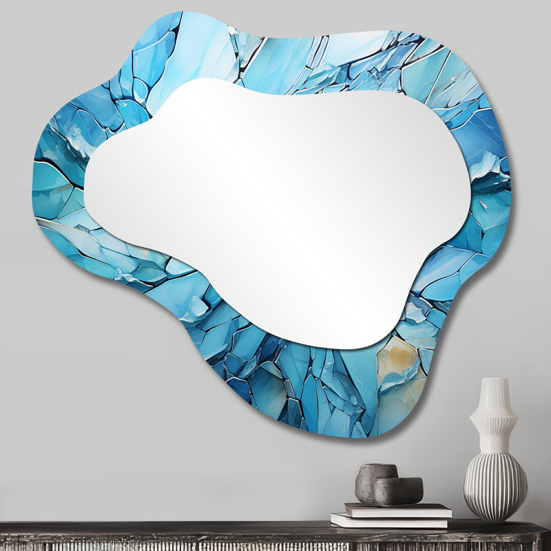 Tyrise Antartica Icebound Kaleidoscope Geometric I - Mountains Cloud Wall Mirror, Blue Asymmetrical Decorative Mirror, Printed Metal Art
