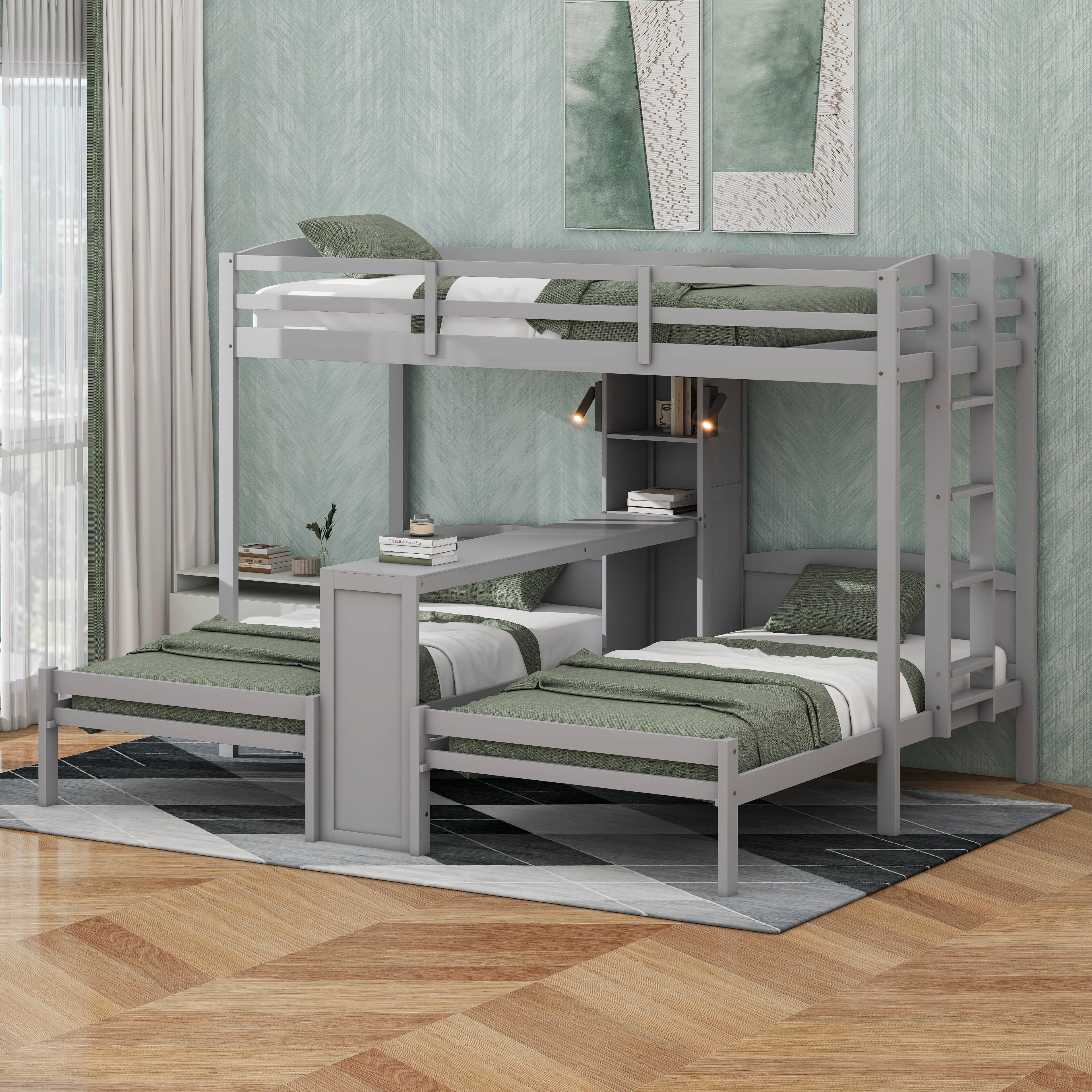 Latitude Run® Twin Over Twin And Twin Bunk Bed With Desk & Storage ...