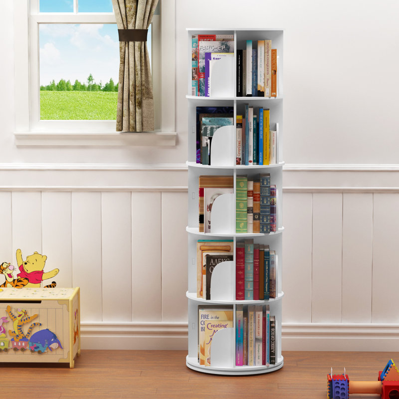 360° Rotating Stackable Shelves Bookshelf Organizer, (5 Shelves) 63'' H x 18.1'' W x 18.1'' D, White