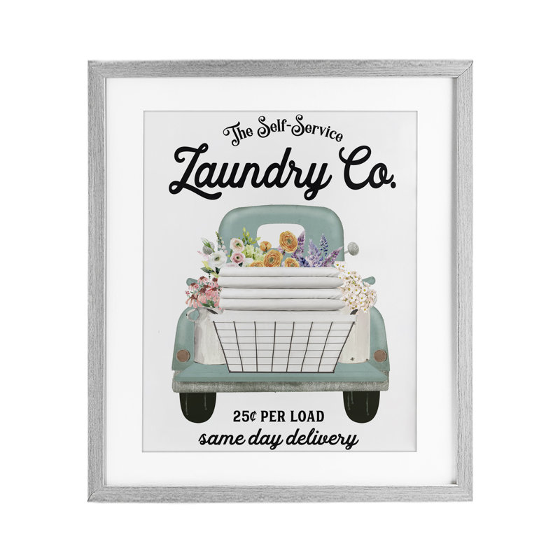 «Laundry Laundry Truck», impression sous verre encadrée, lettrée et doublée, Cadre de ferme gris, H 21 po x l 17 po