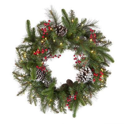 The Holiday Aisle® 24 in. Bristle Berry Wreath with LED Lights