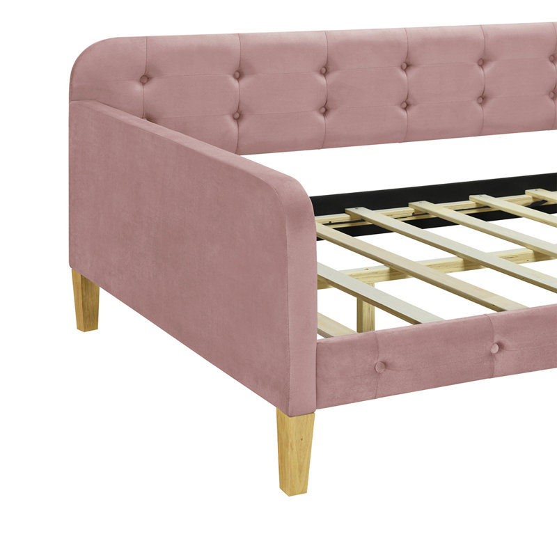 Twin Size Upholstered Daybed with 4 Support Legs, Twin, Pink