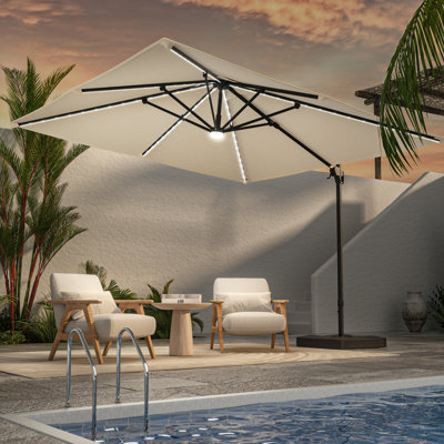 Sharesse 10' Square Lighted Cantilever Umbrella with Base