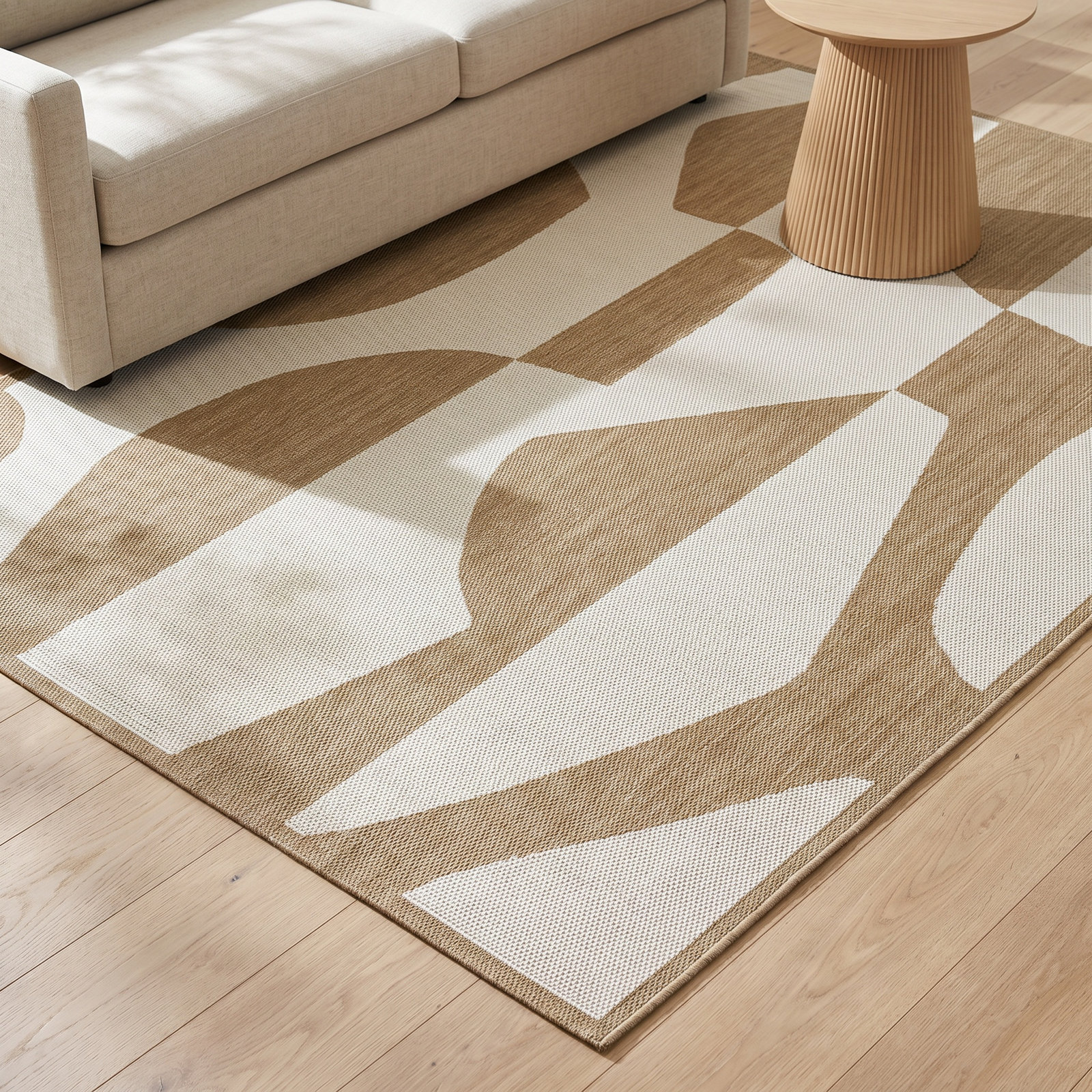 Emmie Tan Cream Flatweave Abstract Rug, Rectangle 7'10" x 10'