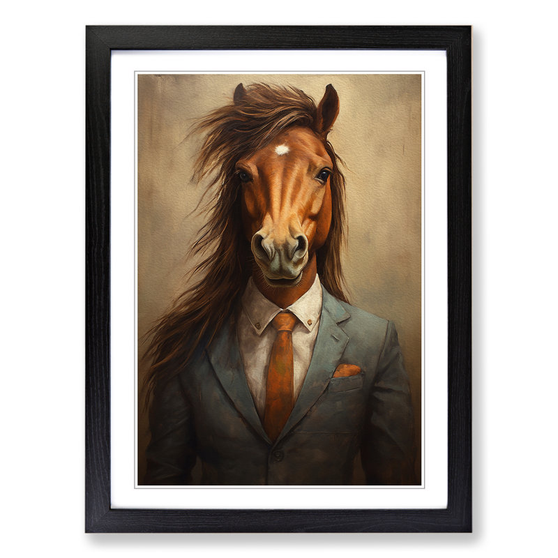 Pony In A Suit Painting No.5 - Single Picture Frame Print on Wood, Black, 46" H x 34" W x 2" D