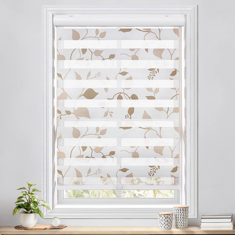 Store à enroulement zébré sans cordon à double couche avec motif imprimé, Sable avec fleurs, L 29 po x L 72 po