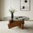 27.5" x 27.5" x 12.2" Modern Round Coffee Table with Tempered Glass Top & Wood Base - Mid-Century Center Table for Living Room (Walnut)