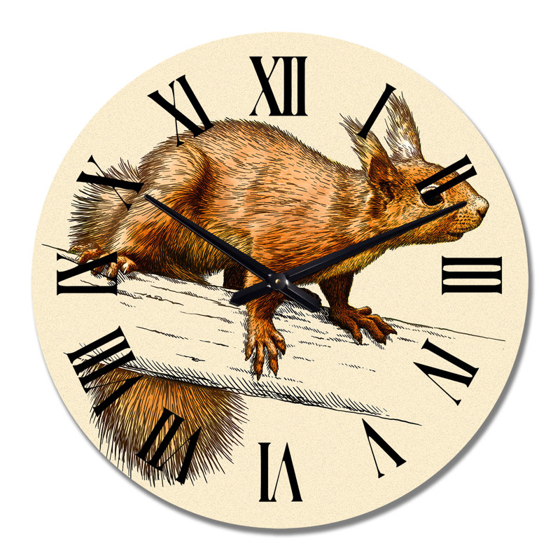 Écureuil rétro sur branche - horloge murale traditionnelle, Grand