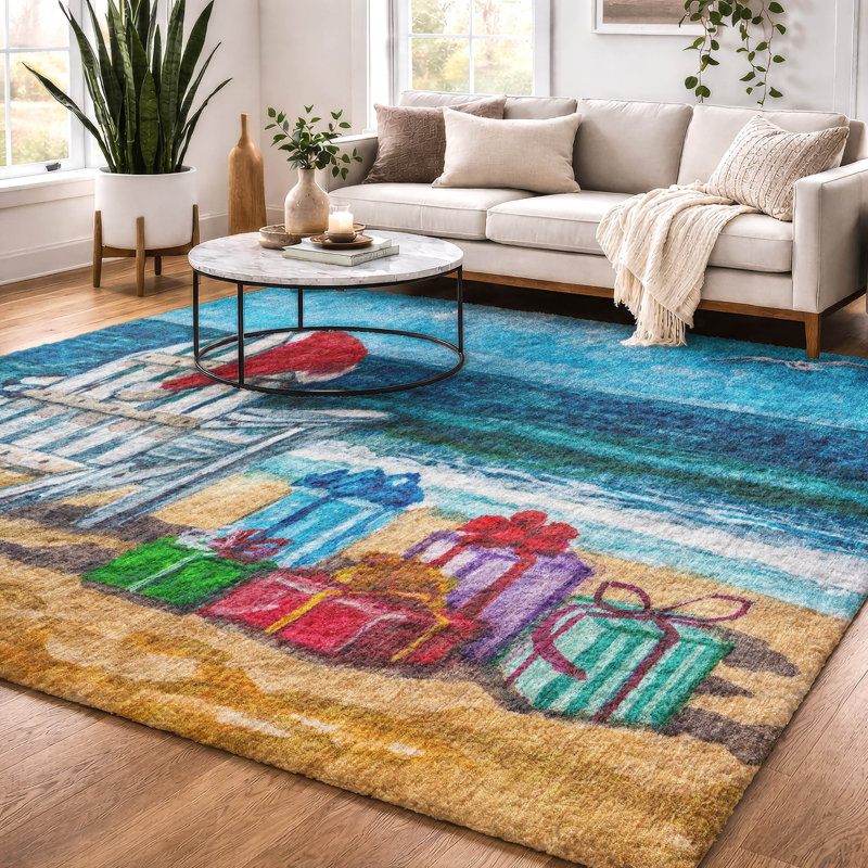 Premium Machine Washable Dream Shag ADS220 Santa on the Beach Rug, 9' x 12'