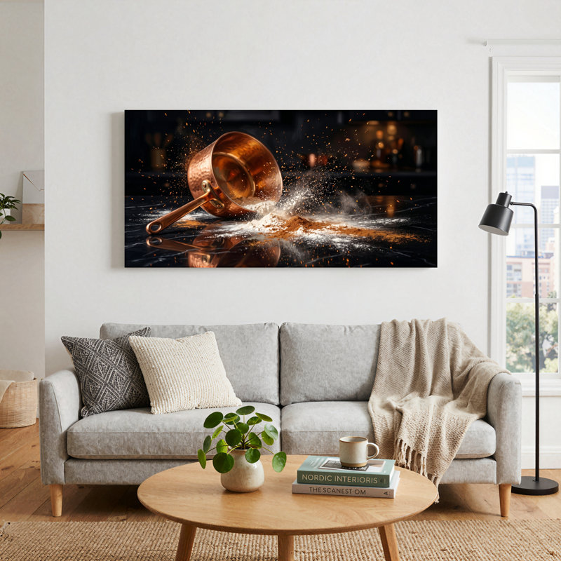 Ensemble de 1 tableau sur toile « Éclaboussures de cuivre », L 48 po x H 24 po, Wrapped Canvas