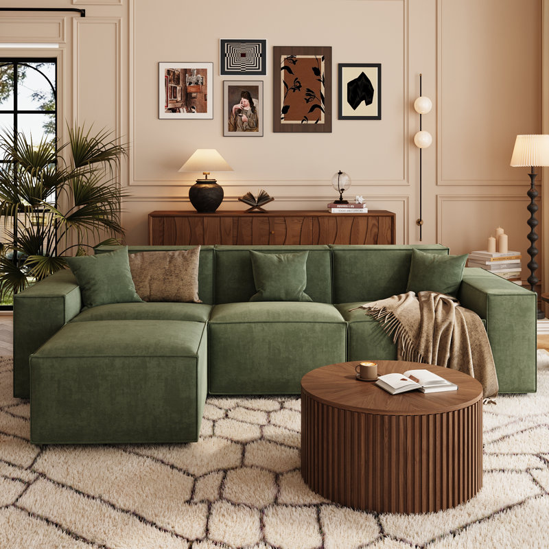 Canapé modulaire surdimensionné en tissu pour le salon Barrett, H 30,2 po x l 115,75 po x P 65,35 po, 4, Vert