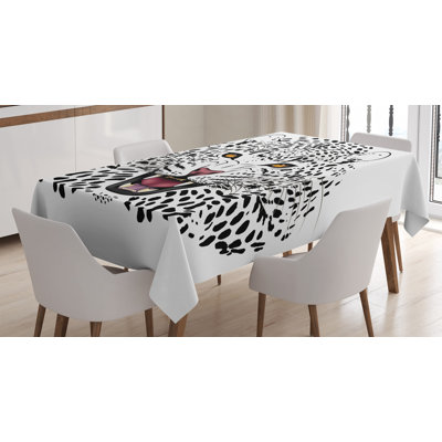 Ambesonne Safari Tablecloth, Leopard Illustration Predator Angry Silhouette Endangered Species Amber Eyes, Rectangular Table Cover For Dining Room Kitchen Decor, 52" X 70", Black White Amber