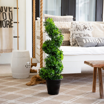3 pi Arbre artificiel topiaire en spirale en buis résistant aux rayons UV dans un pot décoratif (intérieur / extérieur)