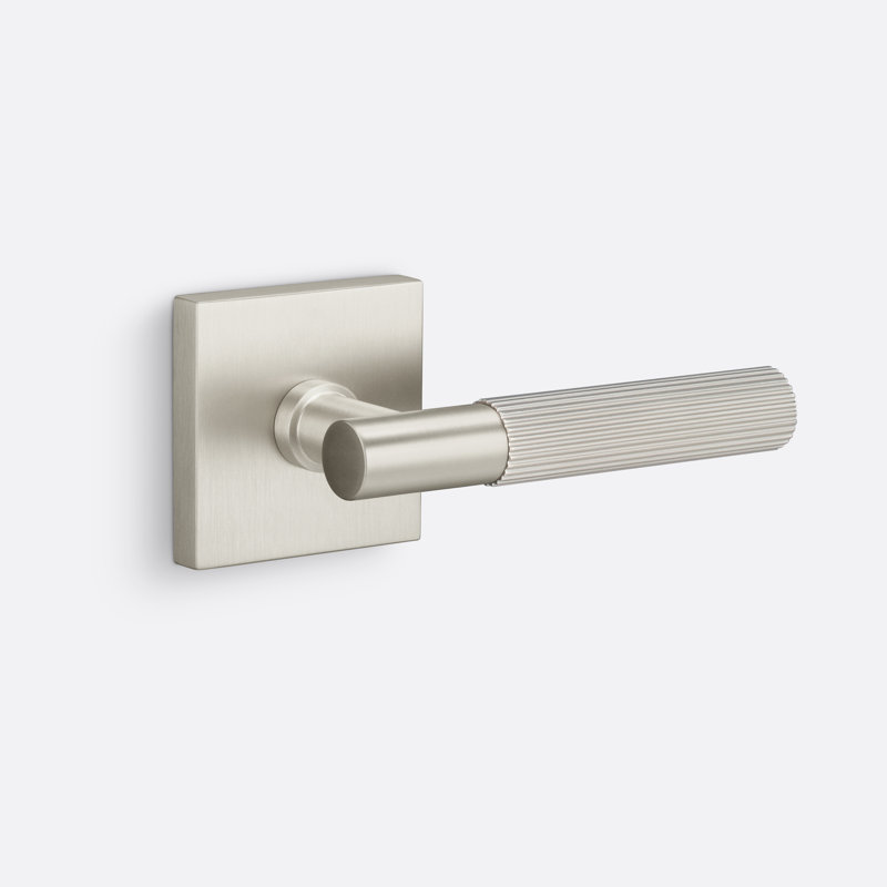 Fausse rosette carrée Aspra, poignée droite moletée, Nickel satiné, Double Dummy