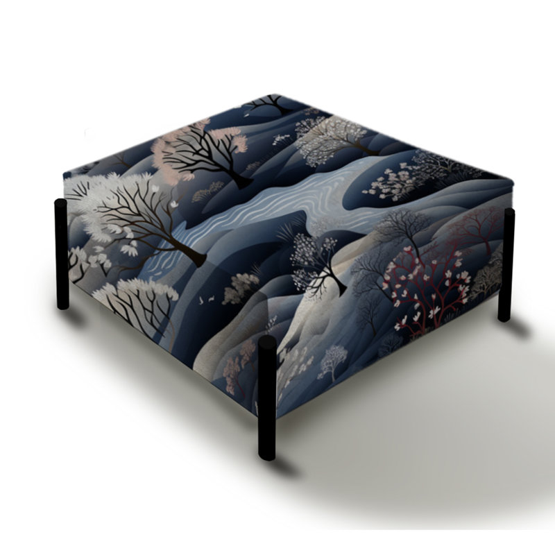 Motif scandinave bleu foncé - Grand repose-pieds carré floral