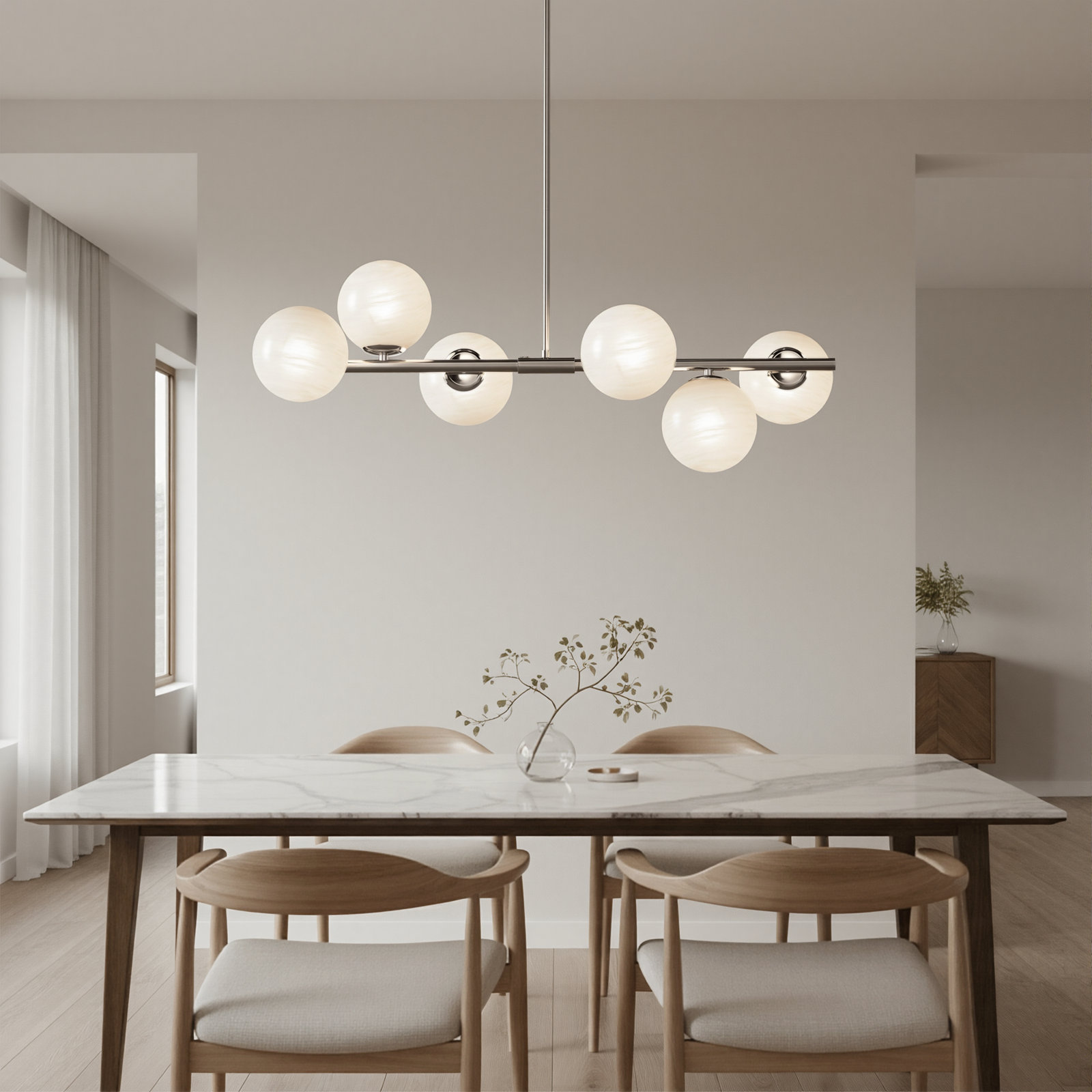 Lio Wrought Iron 6-Light Chandelier, Polished Nickel