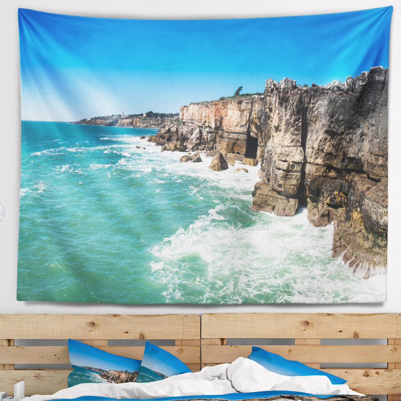 Seascape en cascais de polyester de tapisserie avec accessoires suspendus inclus, H 68 po x l 80 po