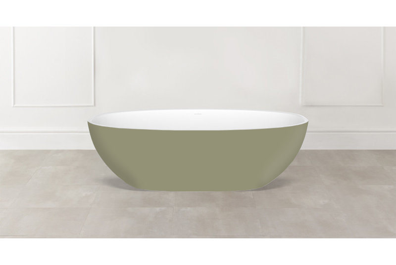 Barcelona 66.875" x 31.75" Freestanding Soaking Bathtub in Volcanic Limestone with Overflow Hole, Yellow Gray