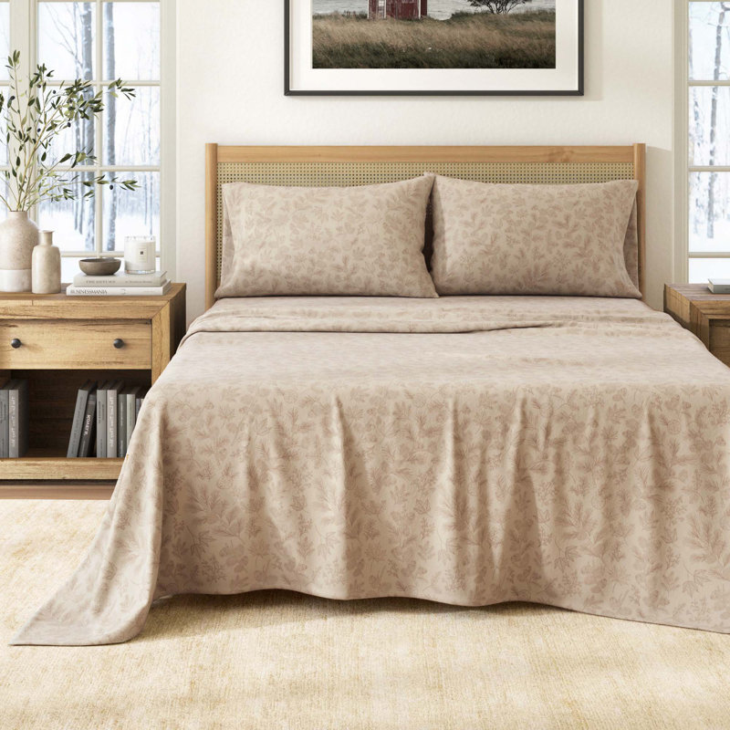 100% Turkish Cotton Flannel Lodge Sheet Sets, Twin Sheet Set with 1 Pillowcase, Branches