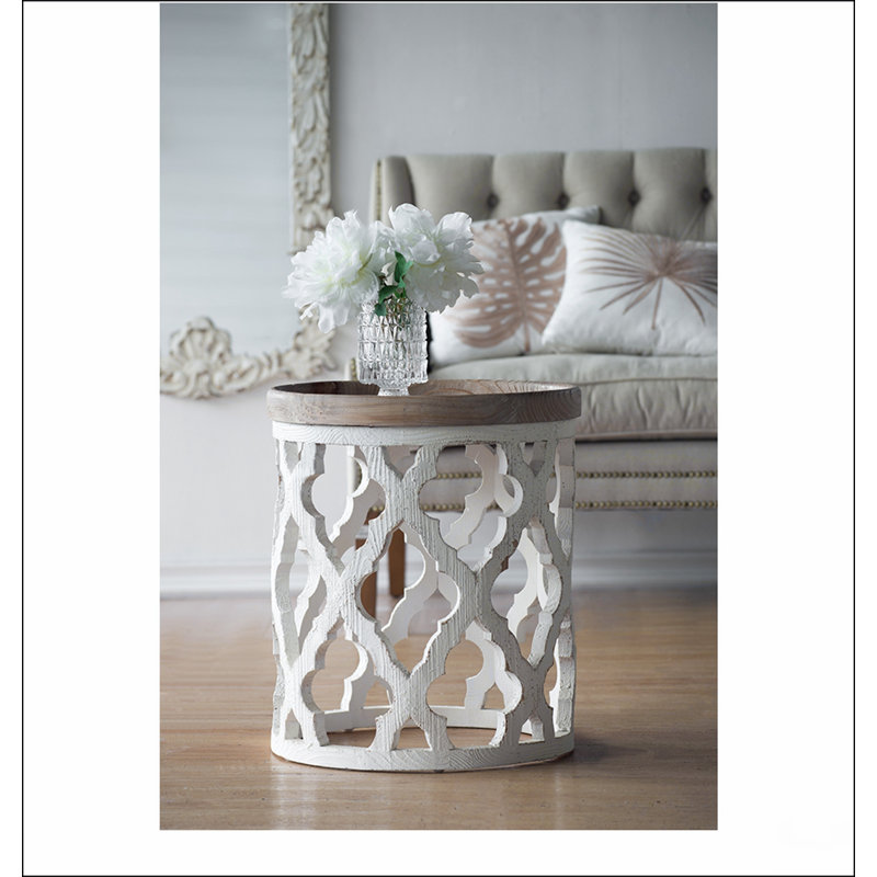 Grande table d'appoint 23 po blanche vieillie