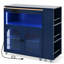 Îlot de cuisine avec table allongée K&K, îlot de cuisine sur roulettes avec lumières DEL, prises de courant et 2 portes en verre cannelé, îlot de cuisine avec compartiment de rangement et 3 tablettes ouvertes latérales, bleu marine-1250262109