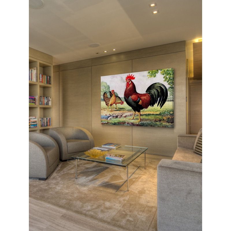 Three Roosters - Wrapped Canvas Print, 102cm H x 152cm W