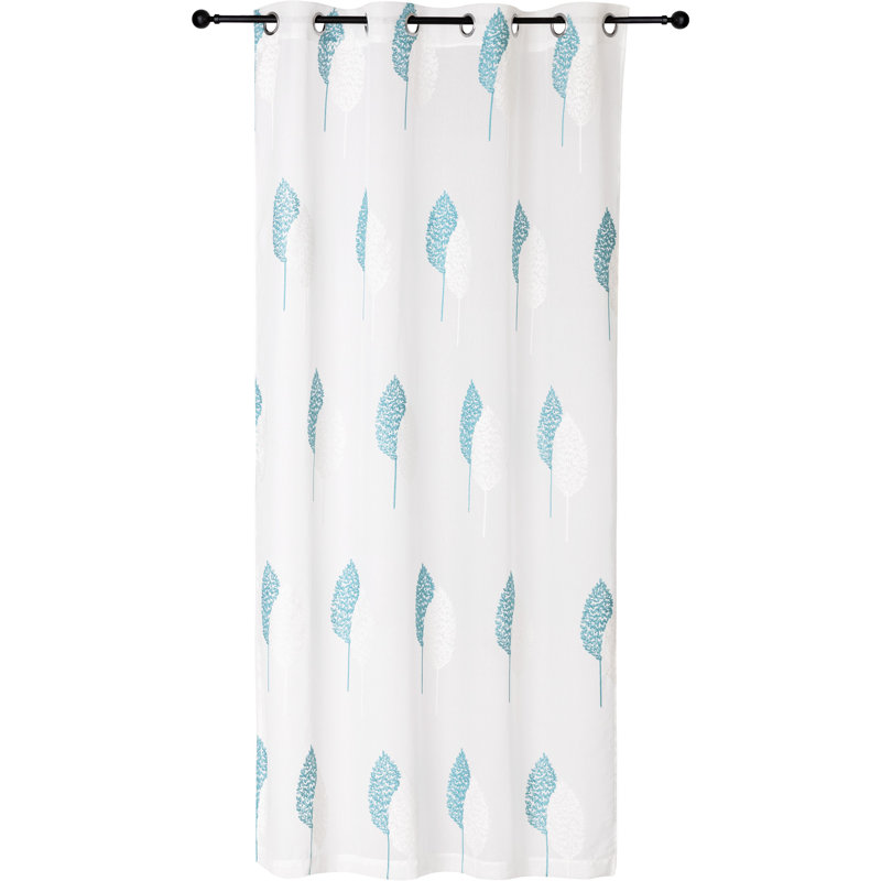Curtains / Drapes Single Panel, White/Teal