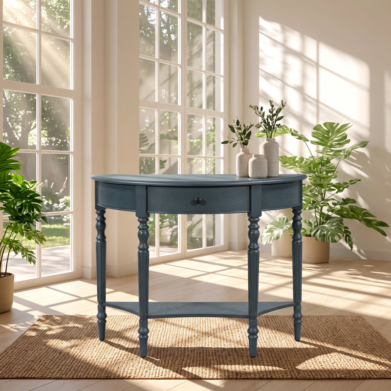 Table console demi-lune TREXM en pin massif, 99 cm L x 40 cm P x 77 cm H, 1 tiroir