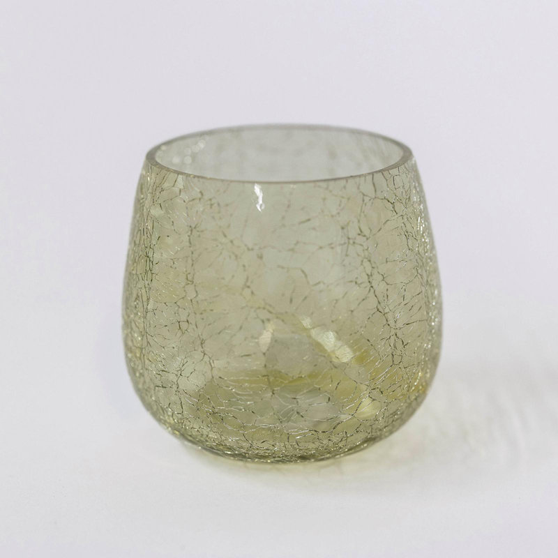 Porte-bougie en verre craquelé, Jaune, H 3,25 po x l 3,25 po x P 3,25 po