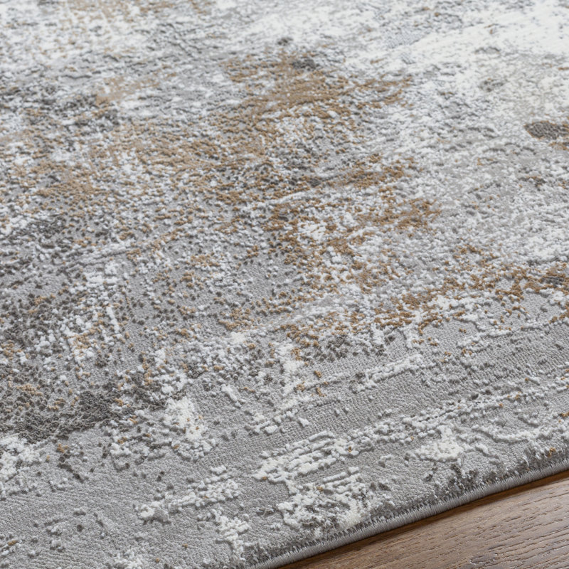 Rectangle Pyrrha Abstract Machine Woven Polyester Area Rug in Gray, Rectangle 10' x 14'
