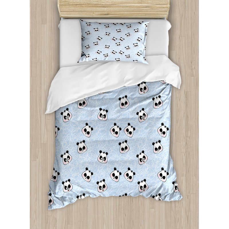 Ensemble de housse de couette Panda, Housse de couette simple + 1 taie décorative