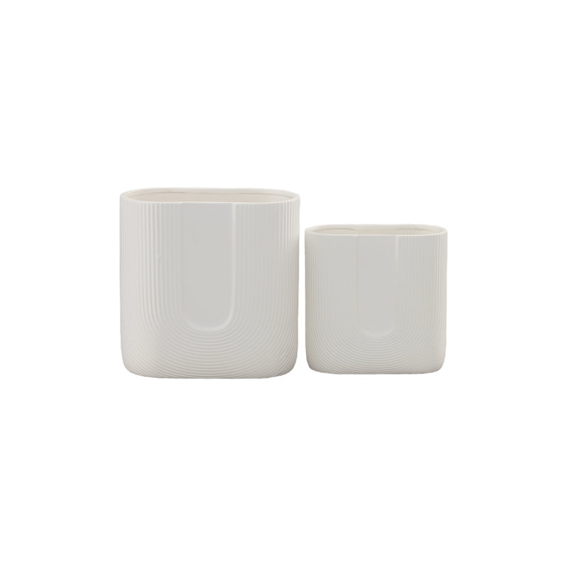 Pot ovale en céramique fini blanc mat - H 10,00 po