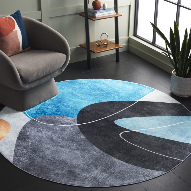 Josalina Monica Performance Machine Washable Abstract Rug, Round 6'