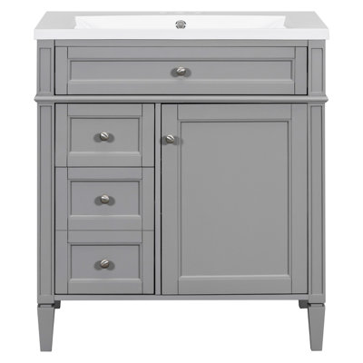 Meuble-lavabo de 30 po avec lavabo supérieur, meuble-lavabo moderne avec 2 tiroirs et tiroir escamotable, meuble-lavabo simple