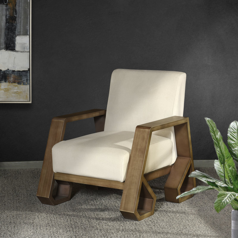 Norman Wyatt Home - Fauteuil avec cadre en bois délavé et base luge - Finition tissu blanc cassé
