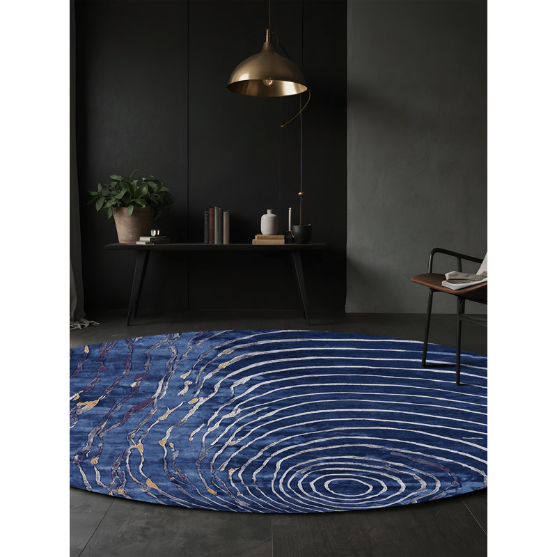 Tapis bleu lavable à la machine, Rond 6 pi